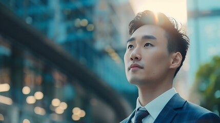 Young Asian businessman working in the business district : Generative AI