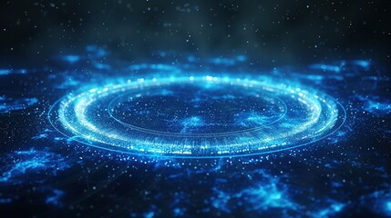 Futuristic future technology abstract background big data network with energy circles in bright blue color