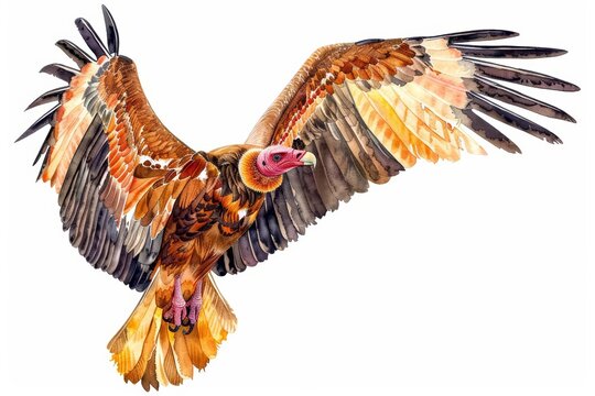 watercolor vulture soaring, brown, orange, red clip art preview