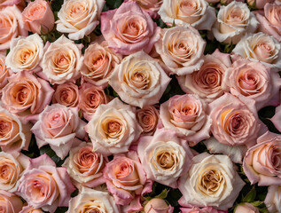 Beautiful Pink Roses in Different Shades in Spring Season Wall of Pink Roses