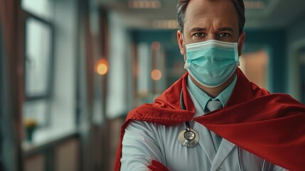 Superhero Doctor in Face Mask Saving Lives in Hospital