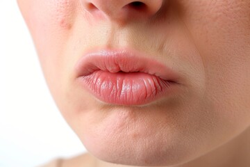 Close-up of person with dry, chapped lips, showcasing skin texture and detail in an expressive and natural state.