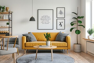 Frame mockup with a modern typography quote, inspiring positivity in a lively living room.