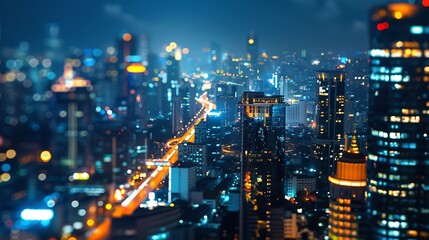 Modern city with wireless network connection and city scape conceptWireless network and Connection technology concept with city background at night : Generative AI