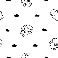 Obraz premium Cute kawaii little dog. Seamless pattern. Coloring Page. Pet cartoon character. Hand drawn style. Vector drawing. Design ornaments.