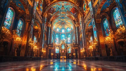 Obraz premium a large cathedral with a lot of windows and a chandelier