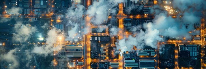 Naklejka premium Modern industrial area aerial view and cloud computing concept. Communication network. Industry 4.0. Factory automation.