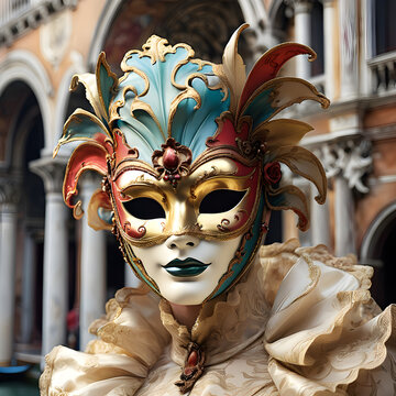 Venetian Mask: Elegant Woman in Art Nouveau Style Character Cosplay