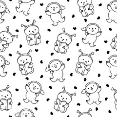 Fototapeta premium Cute kawaii baby sloth. Seamless pattern. Coloring Page. Cartoon funny animal character. Hand drawn style. Vector drawing. Design ornaments.