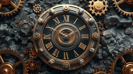 a clock with gears and a face on a wall