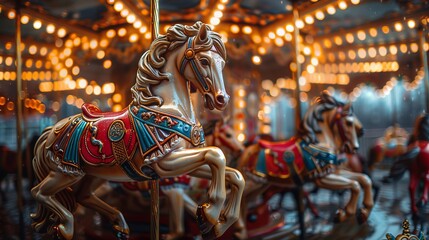 a carousel with a horse and a merry go round