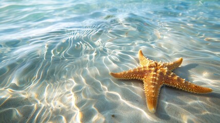 Starfish in clear shallow water on sunny day