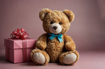 Obraz premium Whimsical Delights Teddy Bear on One-Color Background with Free Text Space