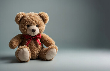 Obraz premium Whimsical Delights Teddy Bear on One-Color Background with Free Text Space