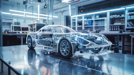 Fototapeta premium Model transparent car with engine inside