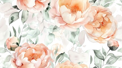 seamless pattern pastel watercolor floral with roses and leaves