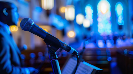 Church Conference with Guest Choir and Microphone, Vibrant Lighting