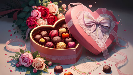 illustration of a romantic chocolate gift set, perfect for Valentine's Day or a special occasion.