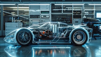 Fototapeta premium Model transparent car with engine inside