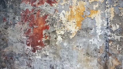 Close up grunge texture of a painted cement surface on an old stucco plaster wall and a concrete background