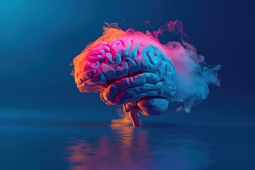 Colorful realistic human brain creative think isolated on dark blue background