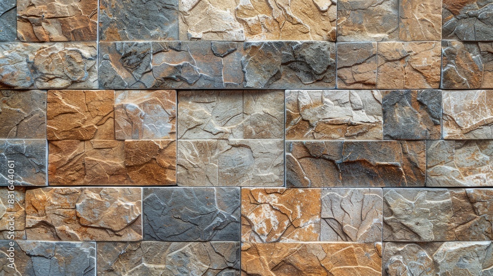 Poster texture of brown stone tiles with a patterned background in a horizontal image