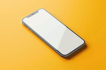 A frameless smartphone mockup with a white screen, displayed at a 3/4 view, isolated on a solid yellow background,