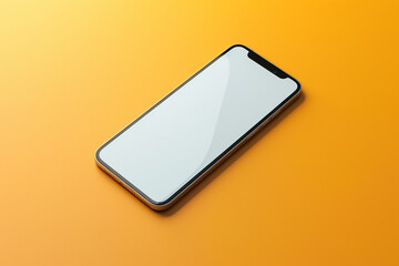 A frameless smartphone mockup with a white screen, displayed at a 3/4 view, isolated on a solid yellow background,