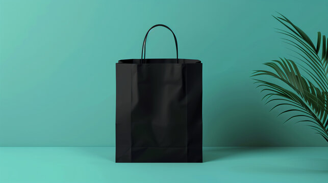black Shopping paper bag psd mockup, isolated background