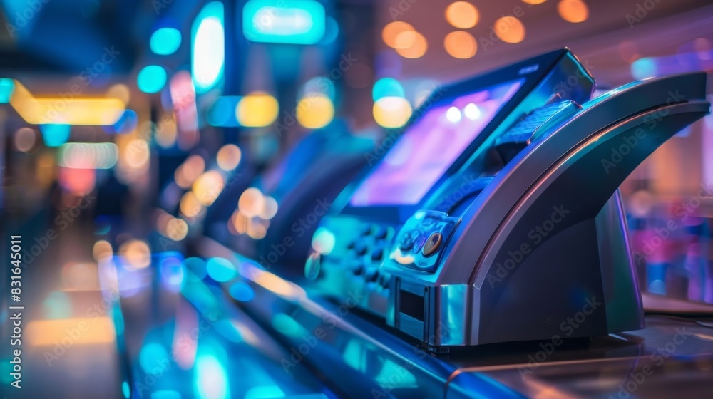 Poster a sleek and modern cashier counter equipped with stateoftheart technology for accepting various type
