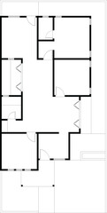 Black and White floor plan of a modern unfurnished house for your design. Suburban house vector blueprint. Architectural background
