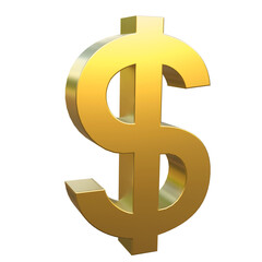 Dollar golden symbol isolated 3d rendered illustration. US currency sign. Financial market clipart cutout design element.