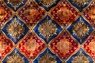 Silk fabric with dragon and flower embroidery.