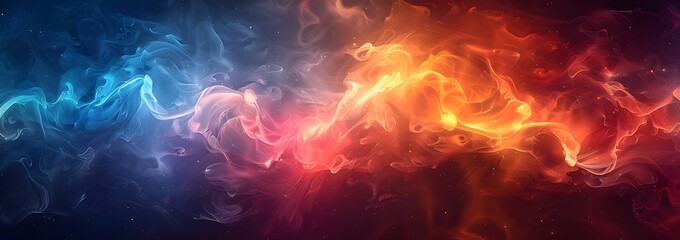 A high-definition abstract background with a dramatic burst of red, blue, and yellow shapes and...
