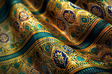 Silk fabric with dragon and flower embroidery.