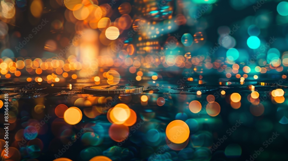 Poster a dynamic cityscape with a digital coin storm showcasing the potential for financial decentralizatio