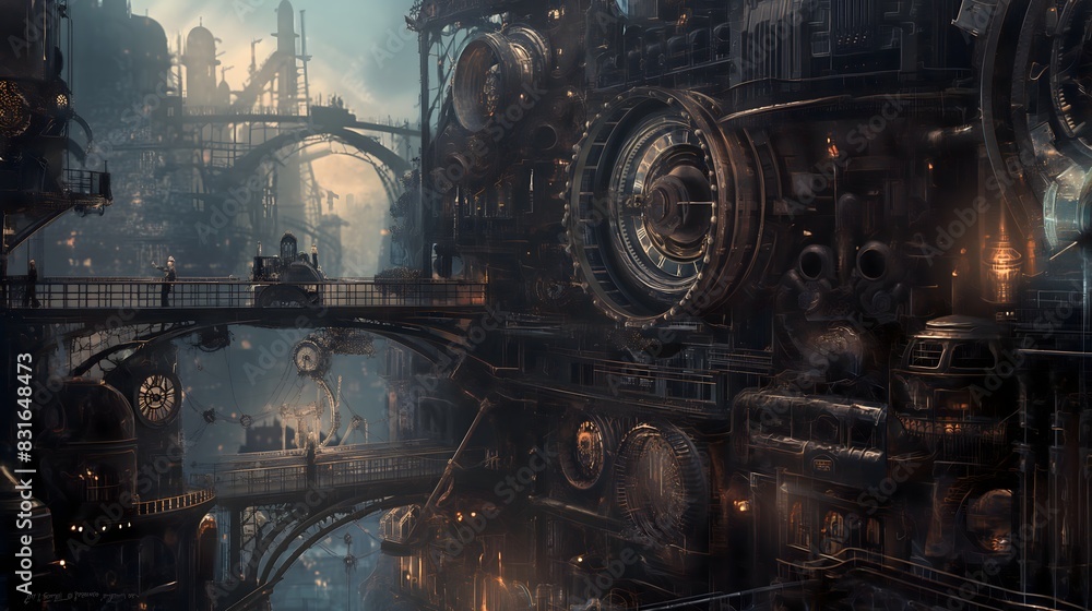 Poster 8. journey through a steampunk realm filled with intricate clockwork machinery and gears of colossal