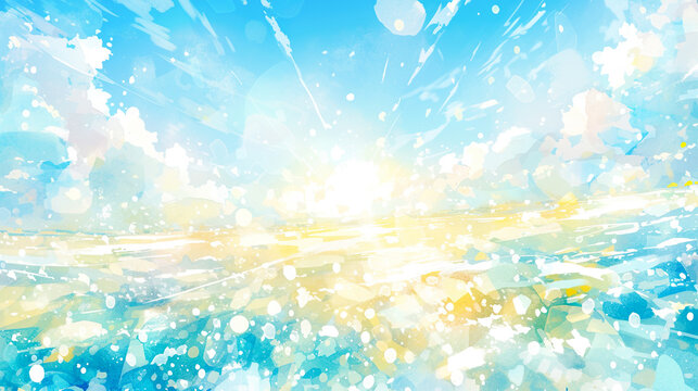 爽やかな太陽と夏の空のイメージの水彩イラスト背景