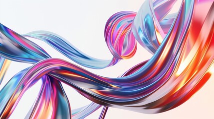 : High key 3D extruded abstract with flowing, multicolored ribbons, forming a captivating and energetic design.