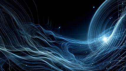 Obraz premium blue wavy lines on black background.