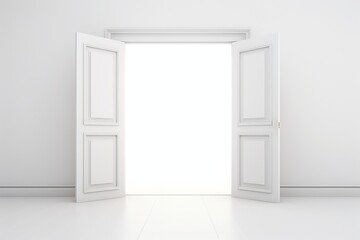 Bright open double door with white light coming through, symbolizing opportunity, hope, and a new beginning.