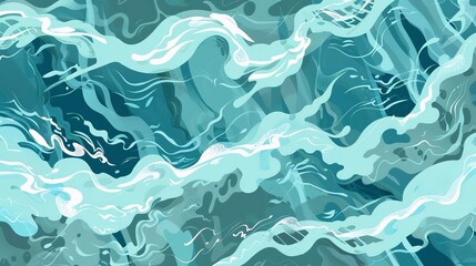 Obraz premium Turbulent ocean surface flat design top view, stormy seas, animation, complementary color scheme 
