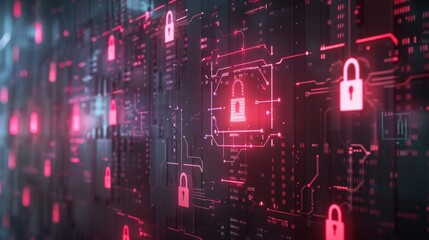 A futuristic wall of digital shields and locks guarding against potential cyber attacks during transactions.