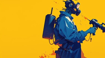 Zombie Worker with Spray, Post-Apocalyptic Worker, Gas Mask