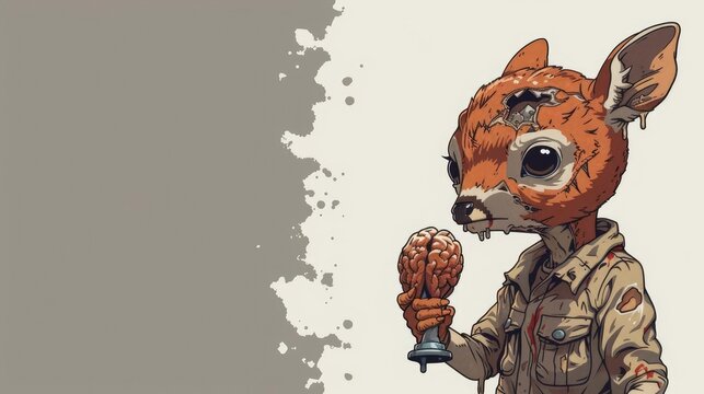 Cute Zombie Deer, Adorable Deer as Zombie Athlete, Zombie Deer in Tattered Uniform, Cute Deer Character for Background Use