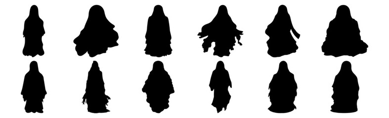 Ghost silhouettes set, pack of vector silhouette design, isolated background