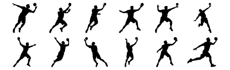 Obraz premium Handball silhouettes set, pack of vector silhouette design, isolated background