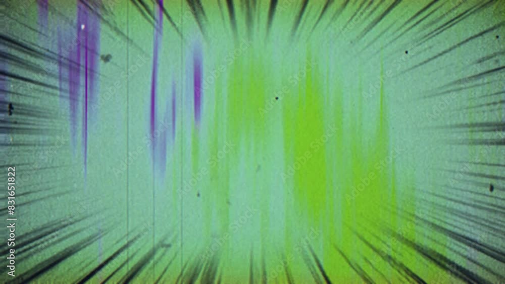 Poster heavily textured colorful images in motion with energy lines and distortion effects