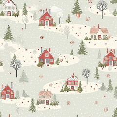 Fototapeta premium Seamless pattern, tileable Christmas holiday country dots print, English countryside cottage for wallpaper, wrapping paper, scrapbook, fabric and product design inspiration