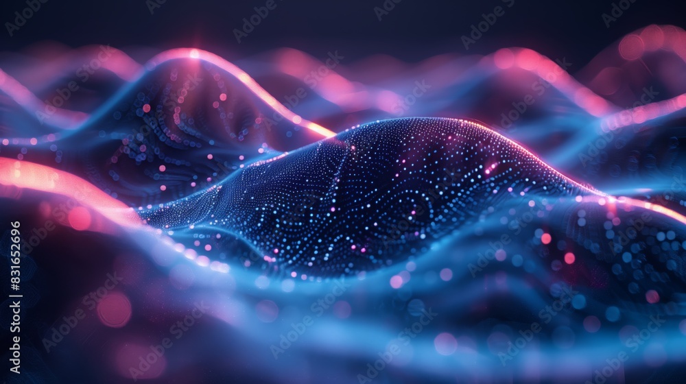 Poster futuristic digital waves with particles. abstract image depicting futuristic digital waves in blue a